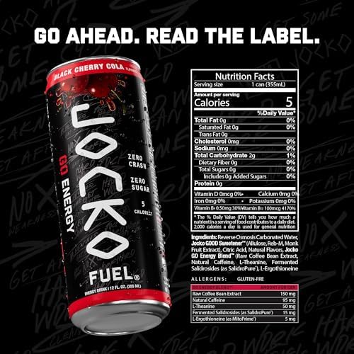 Jocko Fuel GO Energy Drinks, Lemon Lime, 12 oz | 12 Pack | 95mg Clean, No Crash Natural Caffeine | No Sugar, Jitter Free | L-Theanine & Adaptogens Lift Mood, Focus & Endurance