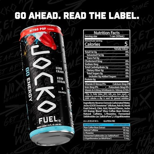 Jocko Fuel GO Energy Drinks, Lemon Lime, 12 oz | 12 Pack | 95mg Clean, No Crash Natural Caffeine | No Sugar, Jitter Free | L-Theanine & Adaptogens Lift Mood, Focus & Endurance