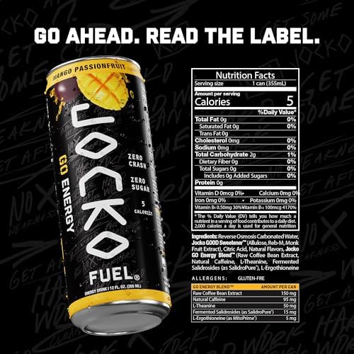 Jocko Fuel GO Energy Drinks, Lemon Lime, 12 oz | 12 Pack | 95mg Clean, No Crash Natural Caffeine | No Sugar, Jitter Free | L-Theanine & Adaptogens Lift Mood, Focus & Endurance