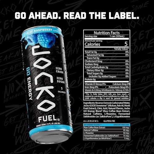 Jocko Fuel GO Energy Drinks, Lemon Lime, 12 oz | 12 Pack | 95mg Clean, No Crash Natural Caffeine | No Sugar, Jitter Free | L-Theanine & Adaptogens Lift Mood, Focus & Endurance