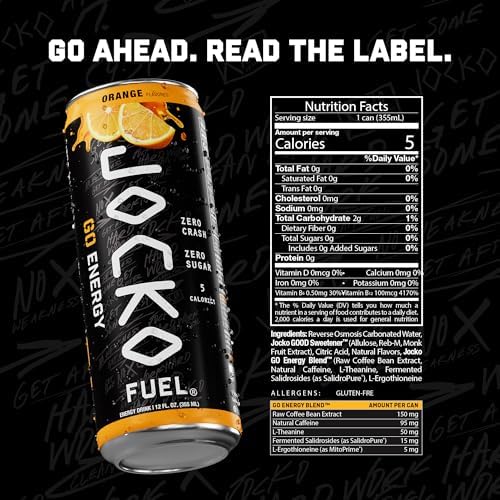 Jocko Fuel GO Energy Drinks, Lemon Lime, 12 oz | 12 Pack | 95mg Clean, No Crash Natural Caffeine | No Sugar, Jitter Free | L-Theanine & Adaptogens Lift Mood, Focus & Endurance