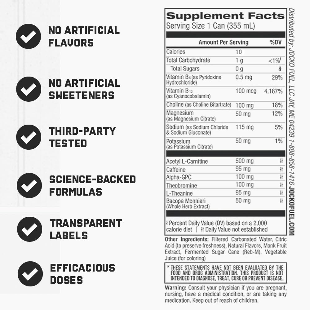 Jocko Fuel GO Energy Drinks, Lemon Lime, 12 oz | 12 Pack | 95mg Clean, No Crash Natural Caffeine | No Sugar, Jitter Free | L-Theanine & Adaptogens Lift Mood, Focus & Endurance