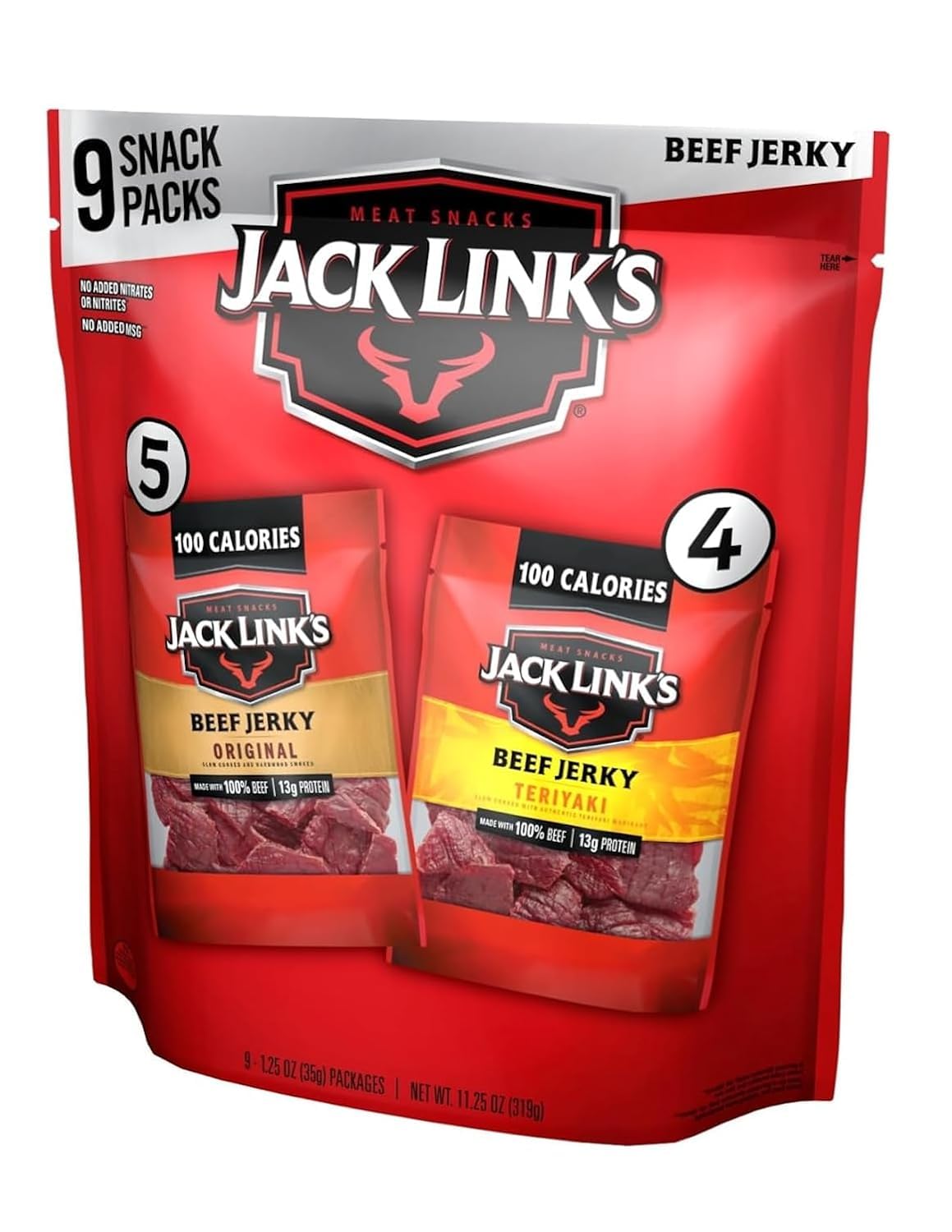 Jack Link's Beef Jerky,Teriyaki,Multipack Bags - Flavorful Meat Snacks for Lunches,Ready to Eat Protein Snacks,Individual Packs - 7g of Protein,Made with 100% Beef - 0.625 oz,(Pack of 40)