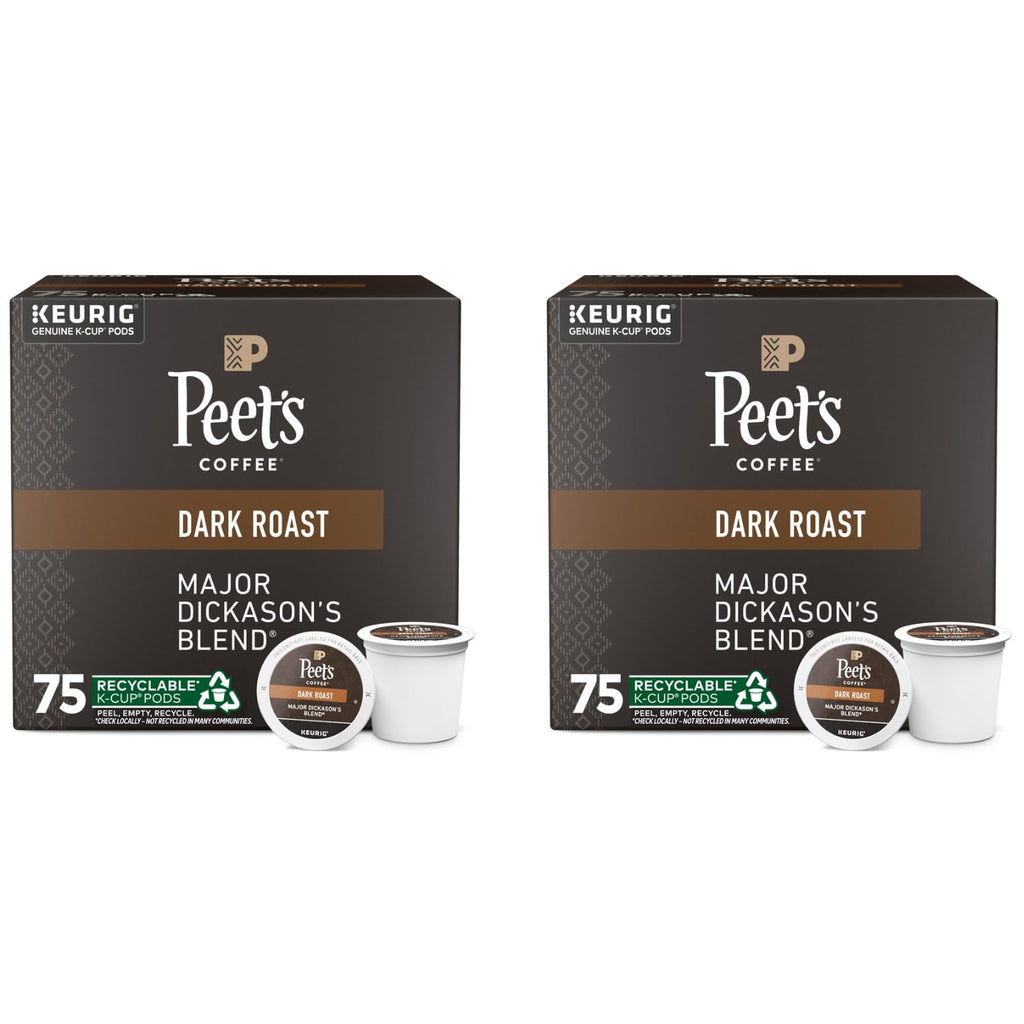 Peet's Coffee, Dark Roast Keurig K-Cup Pods, 100% Arabica Coffee - Major Dickason's Blend 75 Count (1 Box of 75 Pods) (Pack of 2)
