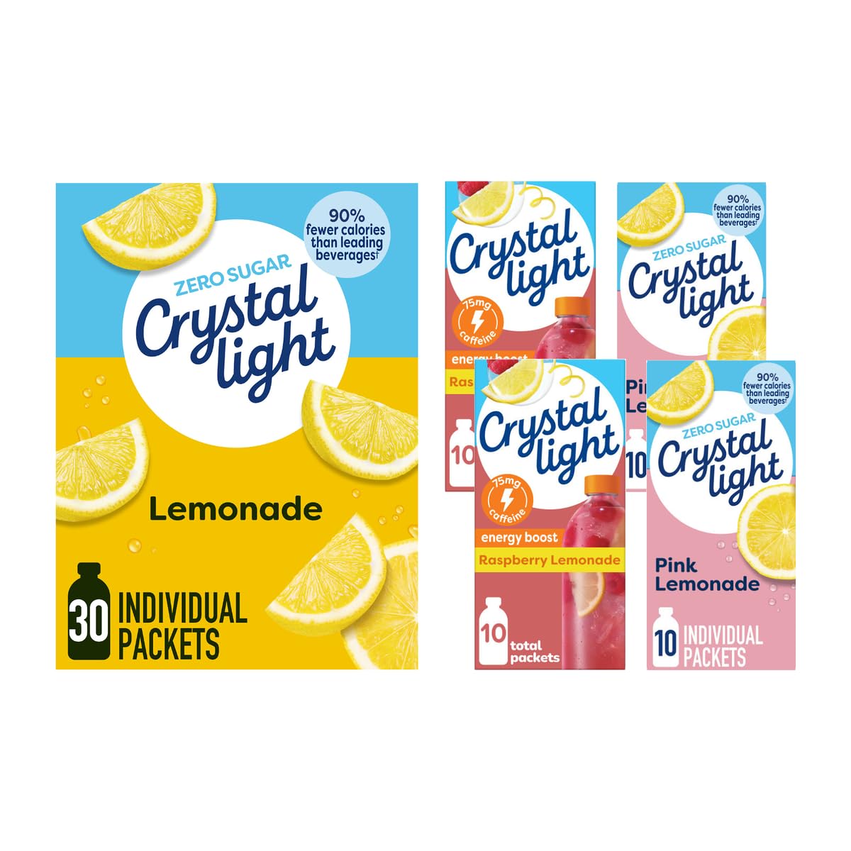 Crystal Light Caffeine Drink Mix Variety Pack, 44 Packets, 4.18 oz | for On-the-Go Hydration Zero Sugar 60mg Caffeine per serving