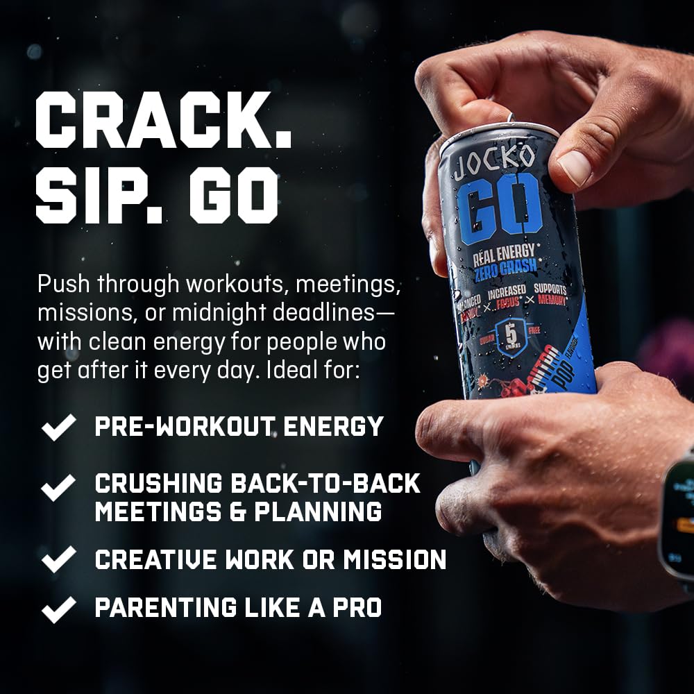 Jocko Fuel GO Energy Drinks, Lemon Lime, 12 oz | 12 Pack | 95mg Clean, No Crash Natural Caffeine | No Sugar, Jitter Free | L-Theanine & Adaptogens Lift Mood, Focus & Endurance
