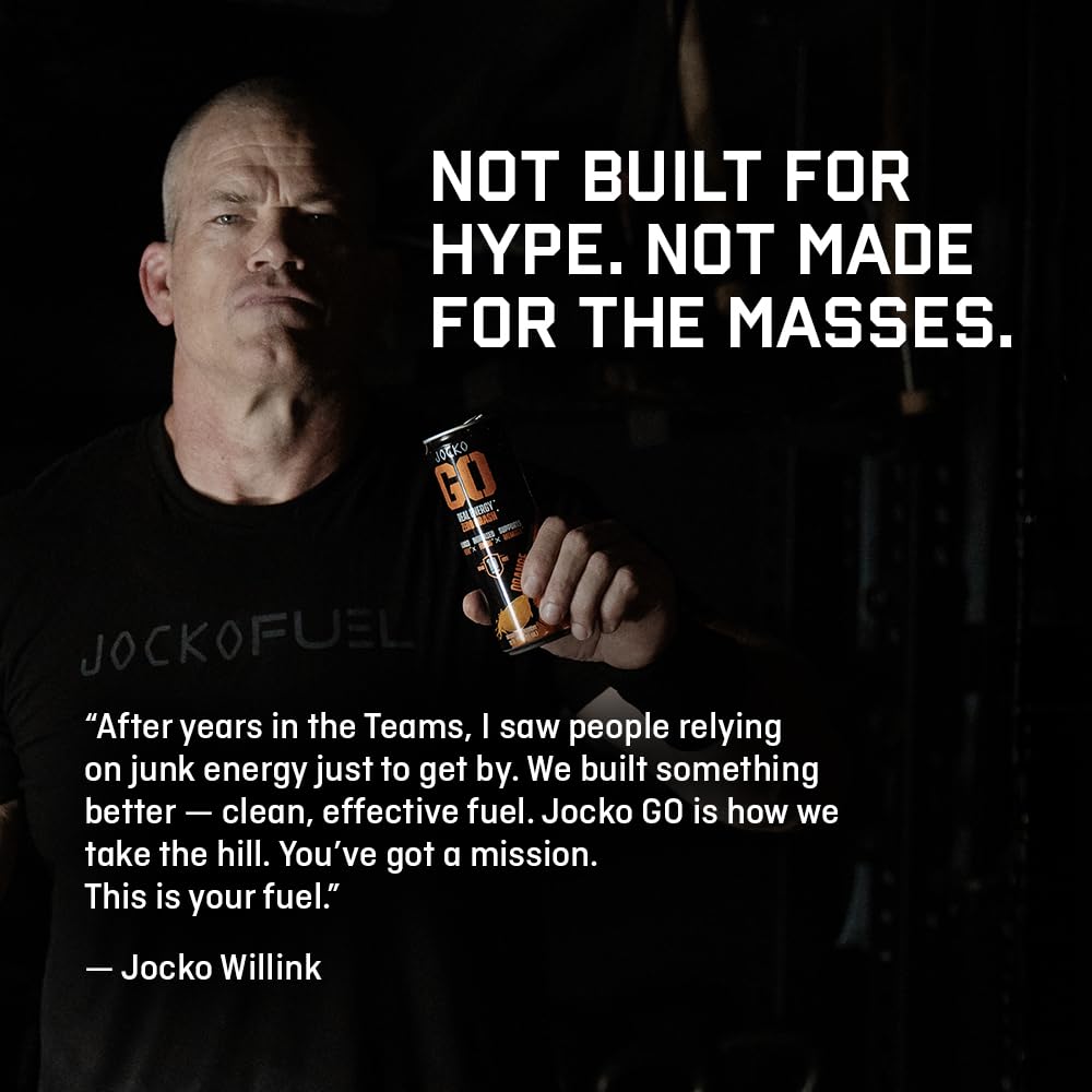 Jocko Fuel GO Energy Drinks, Lemon Lime, 12 oz | 12 Pack | 95mg Clean, No Crash Natural Caffeine | No Sugar, Jitter Free | L-Theanine & Adaptogens Lift Mood, Focus & Endurance