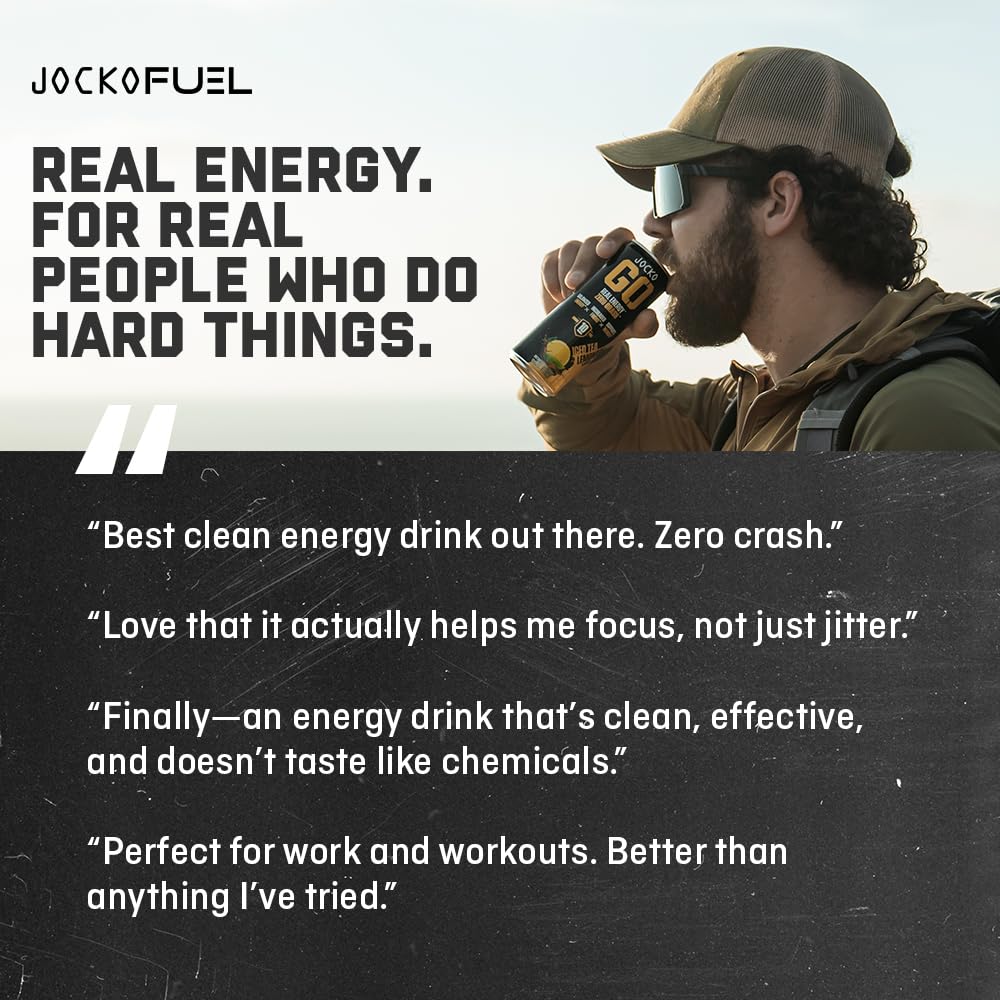 Jocko Fuel GO Energy Drinks, Lemon Lime, 12 oz | 12 Pack | 95mg Clean, No Crash Natural Caffeine | No Sugar, Jitter Free | L-Theanine & Adaptogens Lift Mood, Focus & Endurance