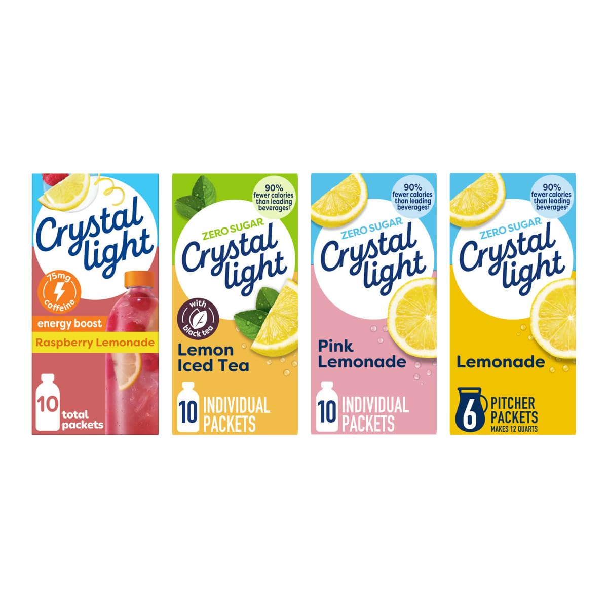 Crystal Light Caffeine Drink Mix Variety Pack, 44 Packets, 4.18 oz | for On-the-Go Hydration Zero Sugar 60mg Caffeine per serving