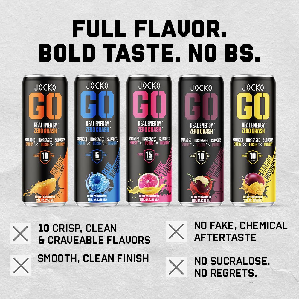 Jocko Fuel GO Energy Drinks, Lemon Lime, 12 oz | 12 Pack | 95mg Clean, No Crash Natural Caffeine | No Sugar, Jitter Free | L-Theanine & Adaptogens Lift Mood, Focus & Endurance