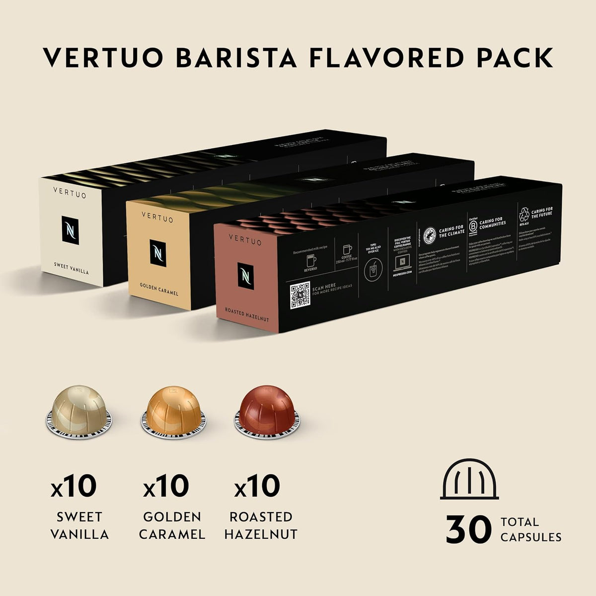 Nespresso Vertuo, Barista Flavored Pack, Medium Roast, 30-Count Coffee Pods