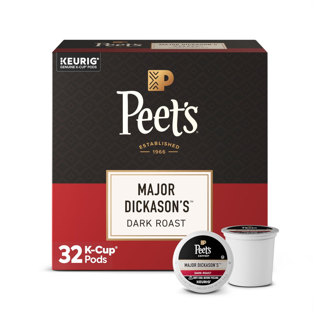 Peet's Coffee, Dark Roast Keurig K-Cup Pods, 100% Arabica Coffee - Major Dickason's Blend 75 Count (1 Box of 75 Pods) (Pack of 2)