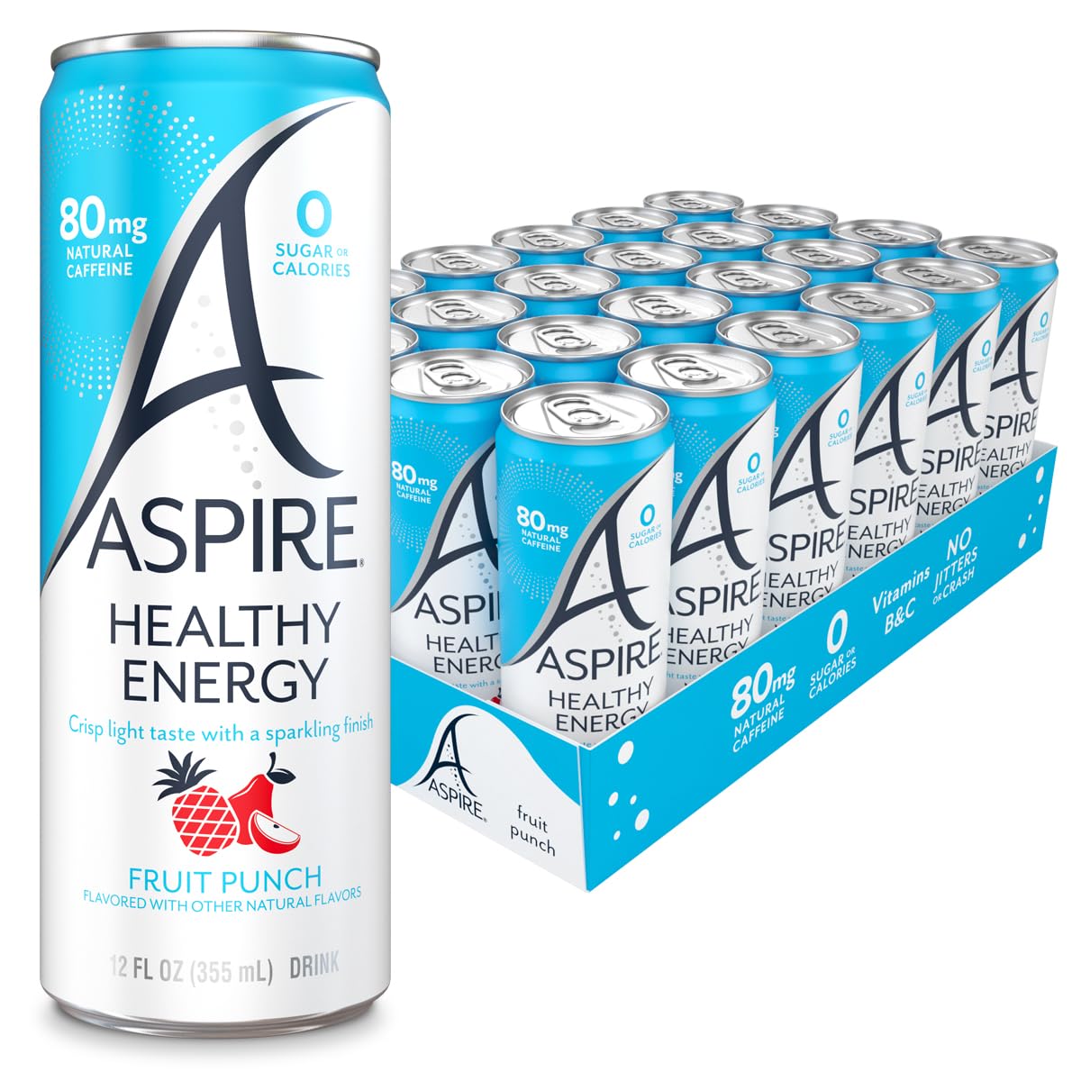 ASPIRE® Classics Variety Pack, Healthy Energy Drink 80mg Natural Caffeine, Zero Sugar No Carbs Keto Friendly, 12 Pack Green Tea Sugar Free Drink Low Caffeine Zero Calorie