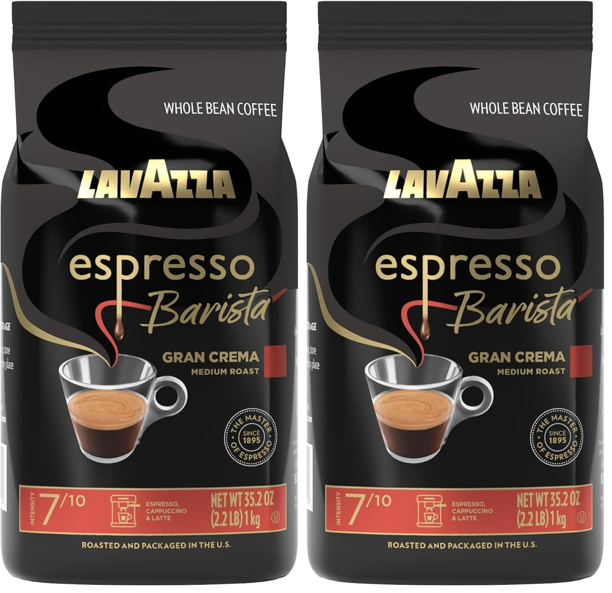 Lavazza Espresso Barista Gran Crema Whole Bean Coffee Blend, Medium Espresso Roast, Oz Bag (Packaging May Vary) - 2.2 LB, 35.2 Ounce (Pack of 2)