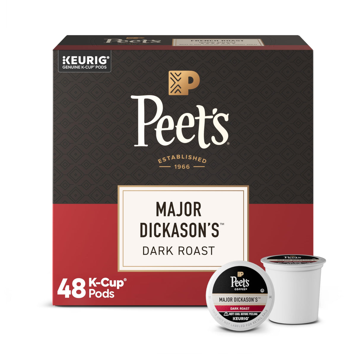 Peet's Coffee, Dark Roast Keurig K-Cup Pods, 100% Arabica Coffee - Major Dickason's Blend 75 Count (1 Box of 75 Pods) (Pack of 2)