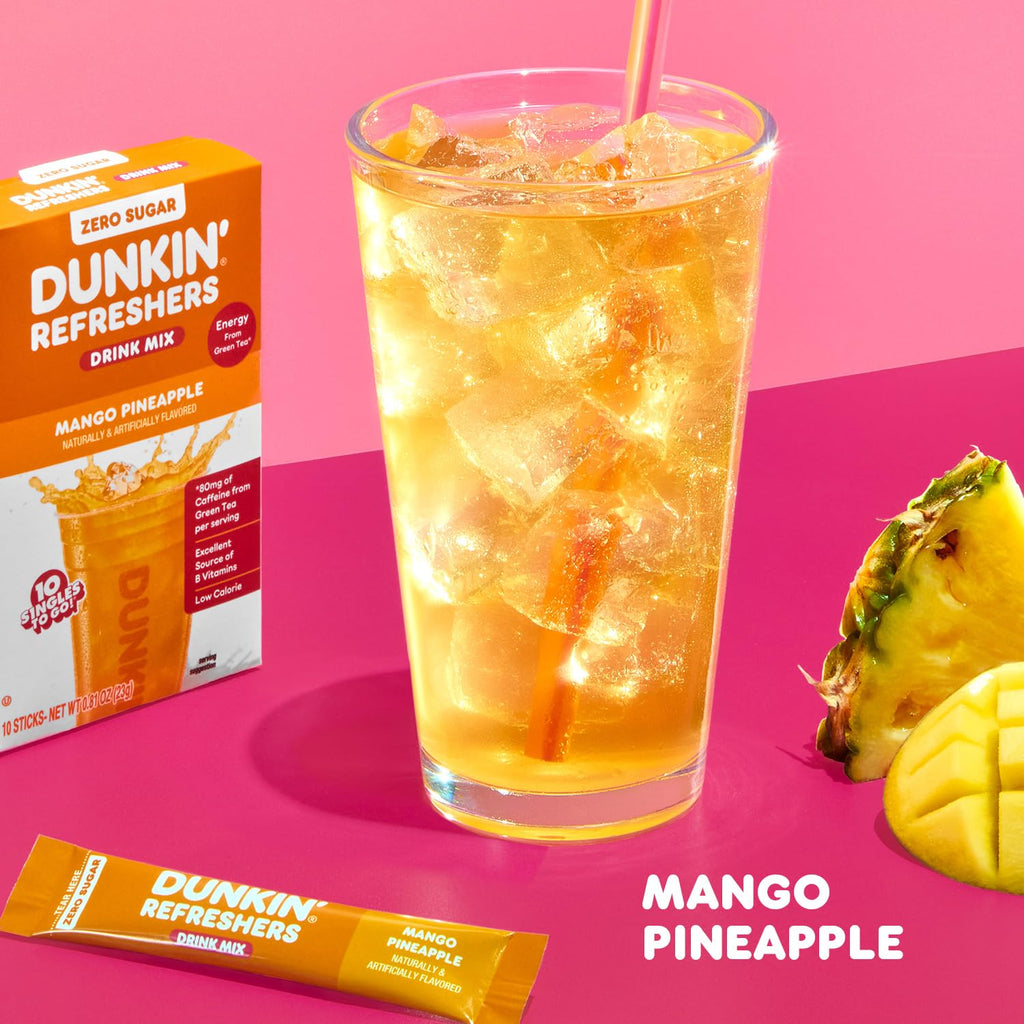 Singles To Go! Dunkin' Refreshers Green Tea Drink Mix Packets, 40 Count | Sugar Free, Loaded Tea Packets with Caffeine Energy from Green Tea, Aspartame-free, Just add water, Energy Drink Alternative