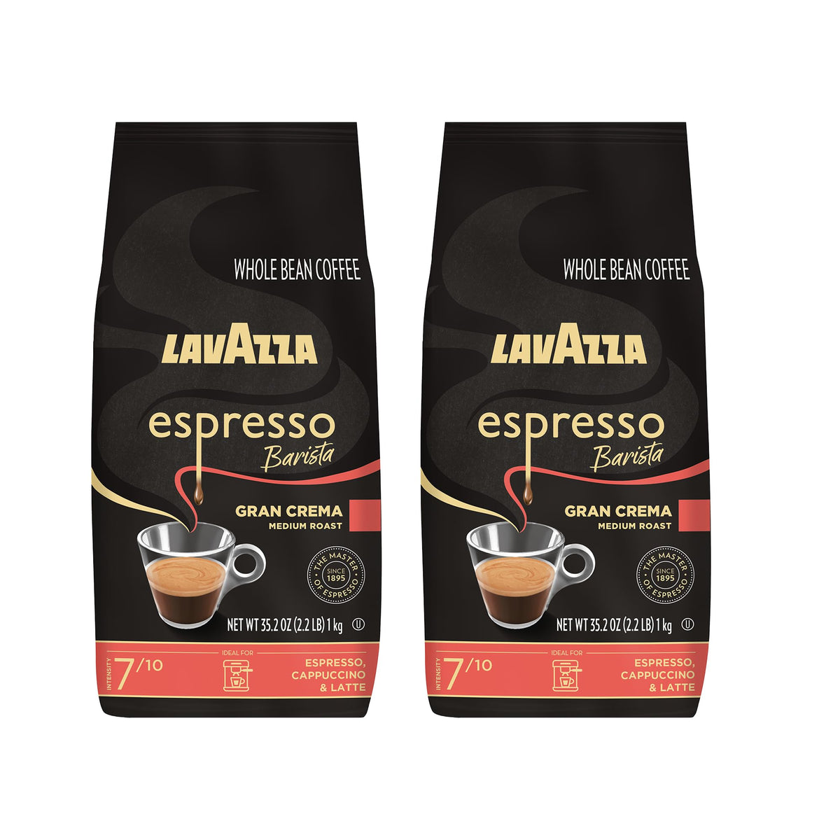 Lavazza Espresso Barista Gran Crema Whole Bean Coffee Blend, Medium Espresso Roast, Oz Bag (Packaging May Vary) - 2.2 LB, 35.2 Ounce (Pack of 2)