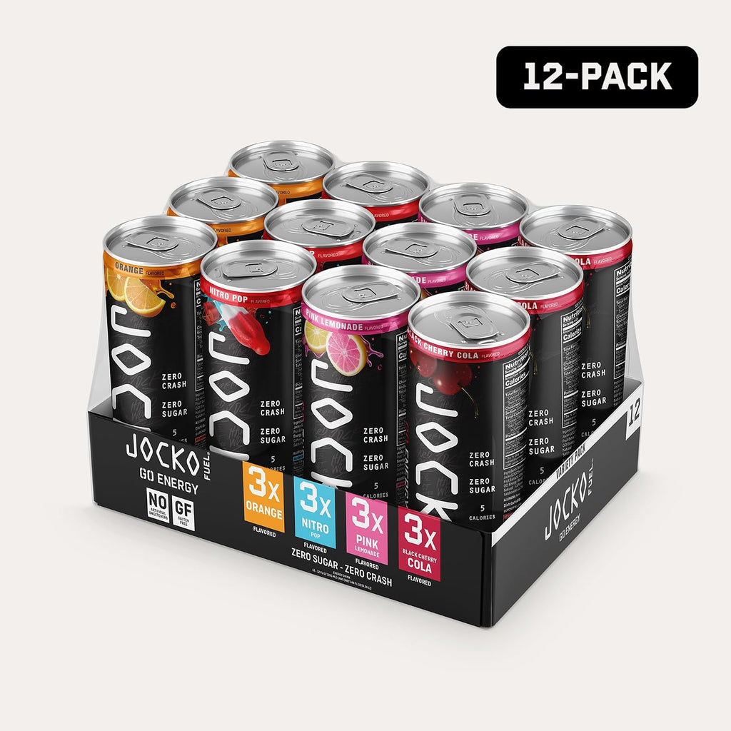 Jocko Fuel GO Energy Drinks, Lemon Lime, 12 oz | 12 Pack | 95mg Clean, No Crash Natural Caffeine | No Sugar, Jitter Free | L-Theanine & Adaptogens Lift Mood, Focus & Endurance
