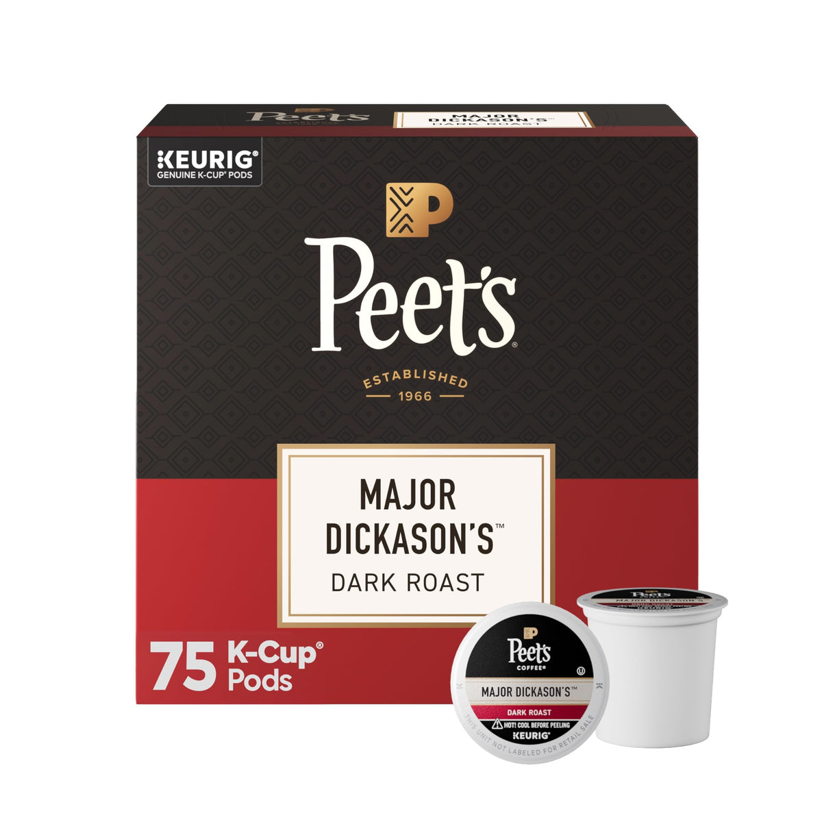 Peet's Coffee, Dark Roast Keurig K-Cup Pods, 100% Arabica Coffee - Major Dickason's Blend 75 Count (1 Box of 75 Pods) (Pack of 2)