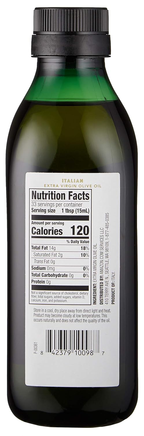 Amazon Fresh, Italian Extra Virgin Olive Oil, First Cold Pressed, 16.9 Fl Oz (Pack of 2)
