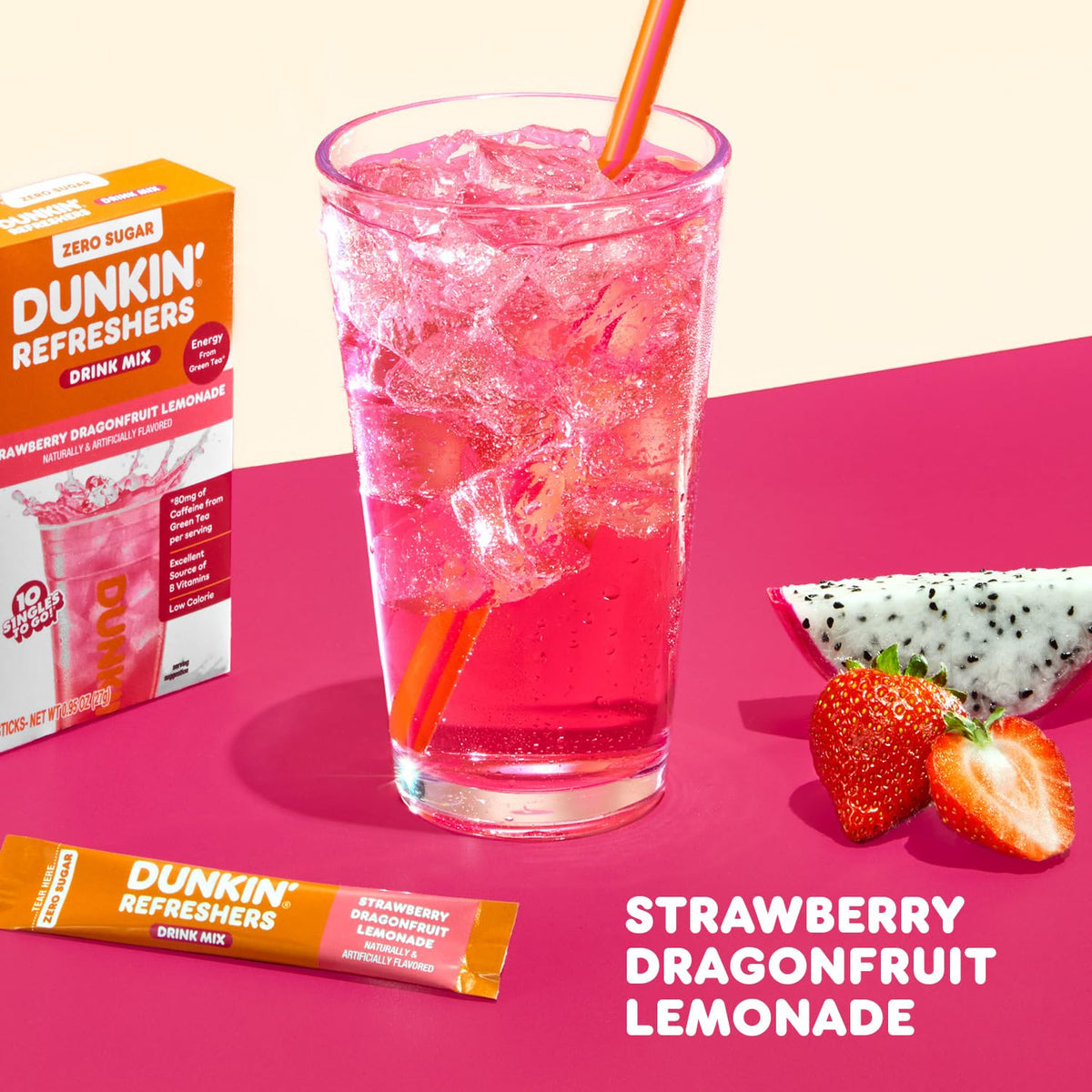Singles To Go! Dunkin' Refreshers Green Tea Drink Mix Packets, 40 Count | Sugar Free, Loaded Tea Packets with Caffeine Energy from Green Tea, Aspartame-free, Just add water, Energy Drink Alternative