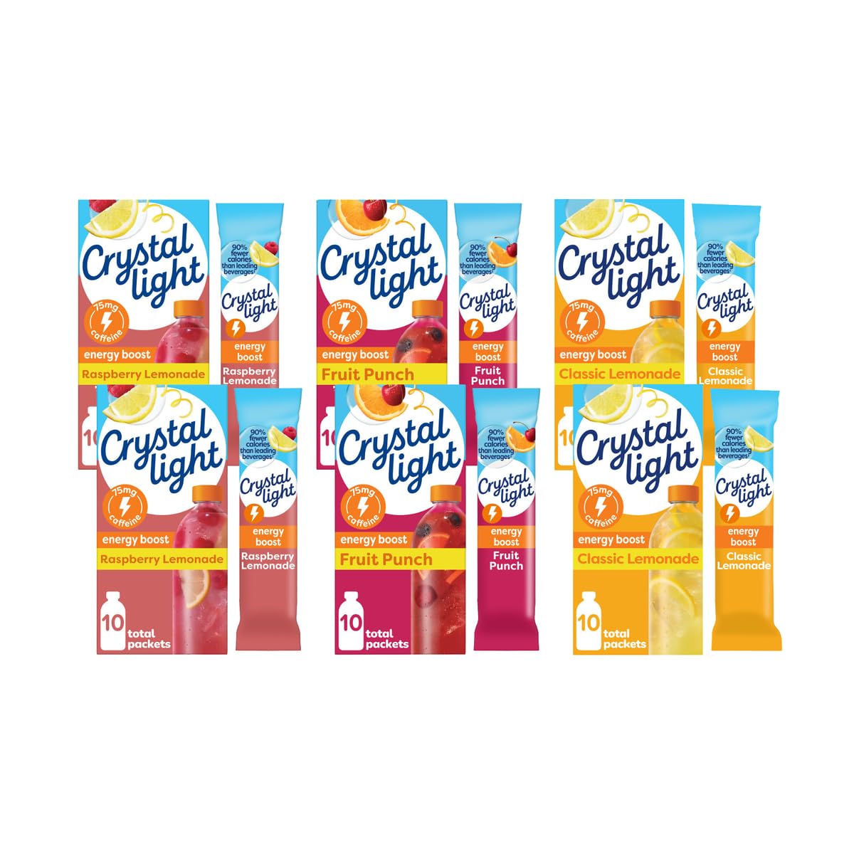 Crystal Light Caffeine Drink Mix Variety Pack, 44 Packets, 4.18 oz | for On-the-Go Hydration Zero Sugar 60mg Caffeine per serving