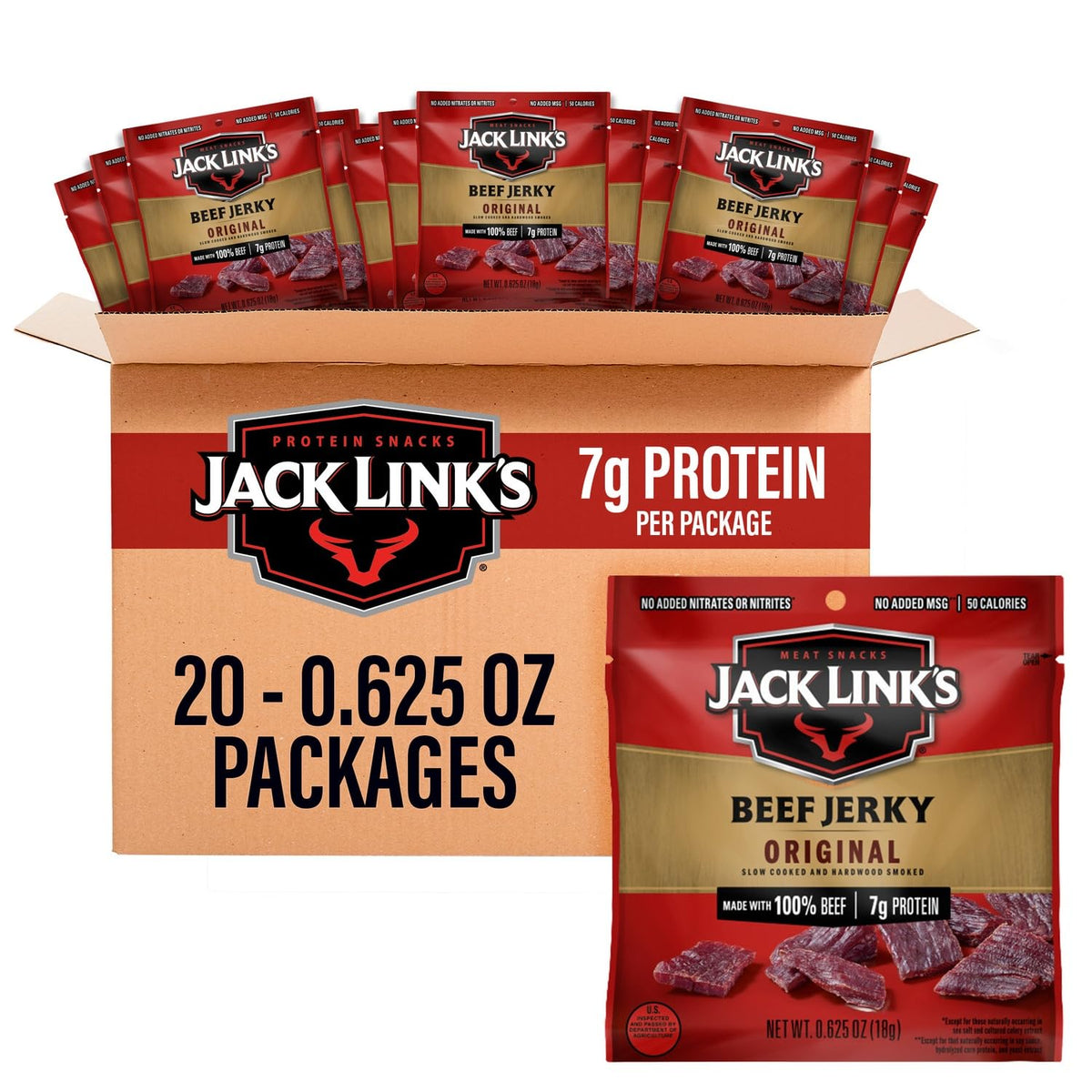 Jack Link's Beef Jerky,Teriyaki,Multipack Bags - Flavorful Meat Snacks for Lunches,Ready to Eat Protein Snacks,Individual Packs - 7g of Protein,Made with 100% Beef - 0.625 oz,(Pack of 40)