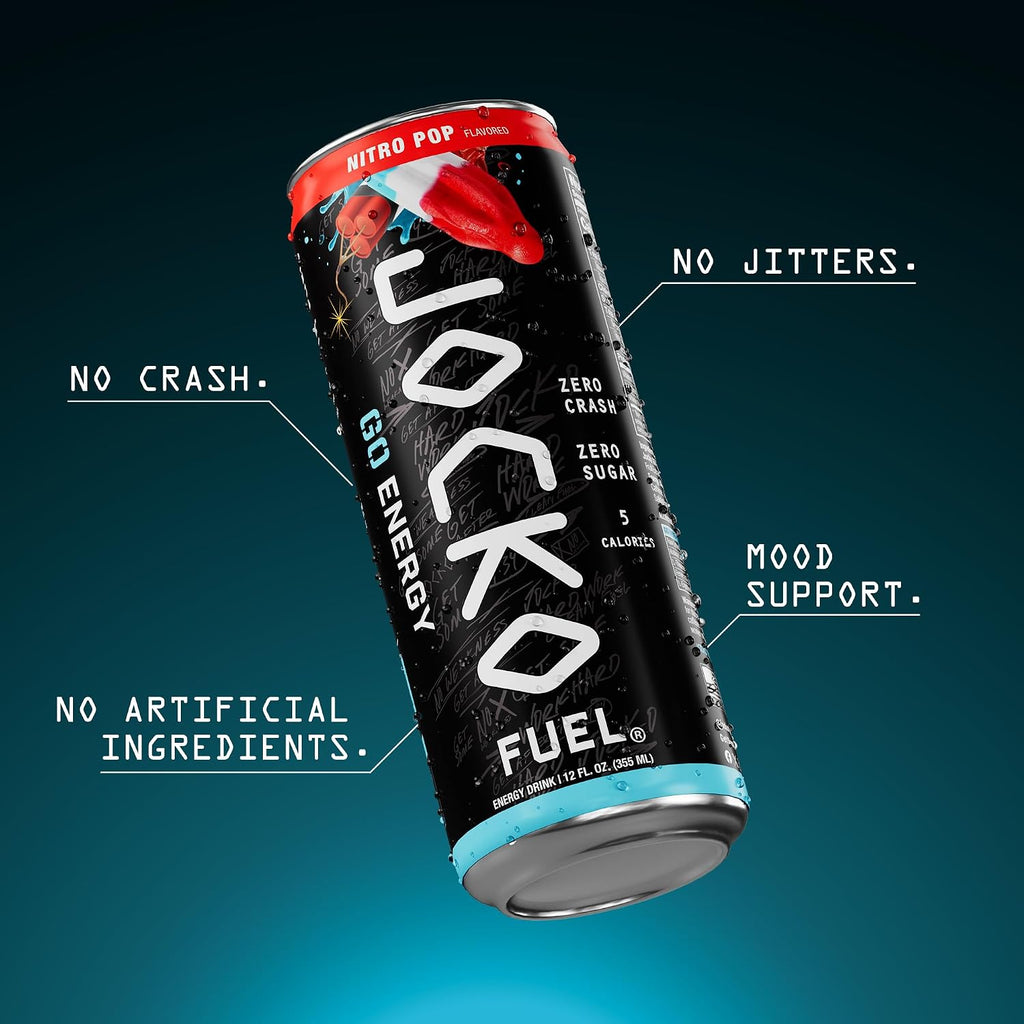 Jocko Fuel GO Energy Drinks, Lemon Lime, 12 oz | 12 Pack | 95mg Clean, No Crash Natural Caffeine | No Sugar, Jitter Free | L-Theanine & Adaptogens Lift Mood, Focus & Endurance