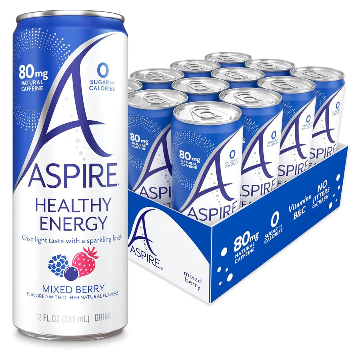 ASPIRE® Classics Variety Pack, Healthy Energy Drink 80mg Natural Caffeine, Zero Sugar No Carbs Keto Friendly, 12 Pack Green Tea Sugar Free Drink Low Caffeine Zero Calorie