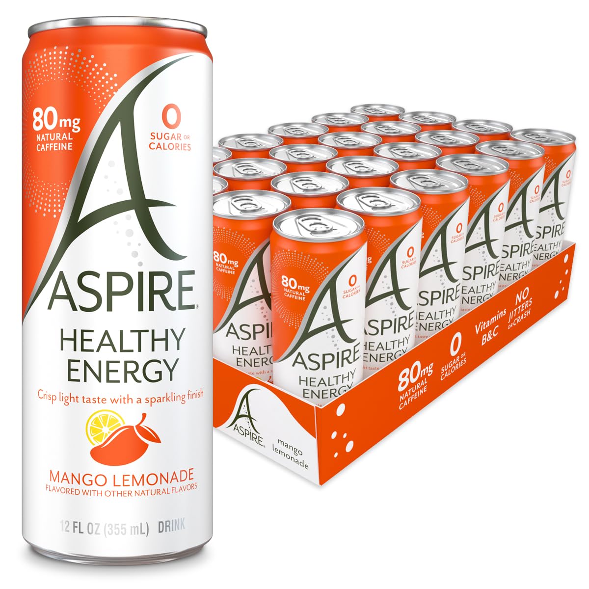 ASPIRE® Classics Variety Pack, Healthy Energy Drink 80mg Natural Caffeine, Zero Sugar No Carbs Keto Friendly, 12 Pack Green Tea Sugar Free Drink Low Caffeine Zero Calorie