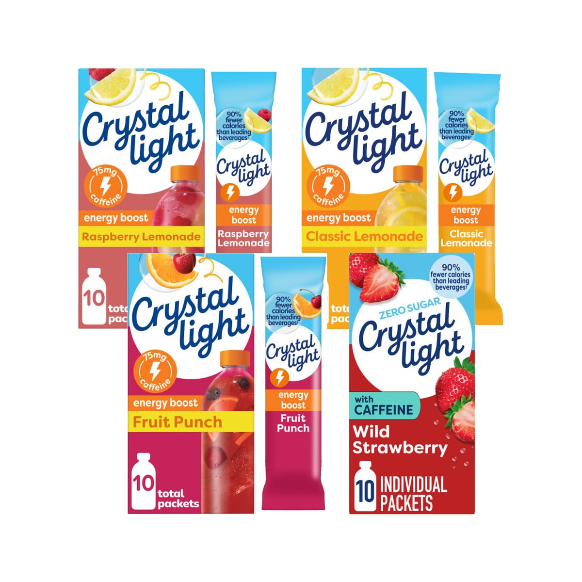 Crystal Light Caffeine Drink Mix Variety Pack, 44 Packets, 4.18 oz | for On-the-Go Hydration Zero Sugar 60mg Caffeine per serving