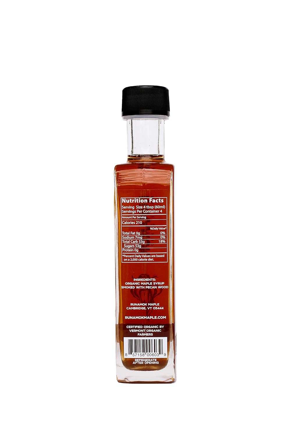 Runamok Pecan Wood Smoked Maple Syrup Organic - Authentic & Real Vermont Maple Syrup | Pure Strong Flavor | Great for BBQ, Broiled Salmon, Vinaigrettes & Cocktails | 8.45 Fl Oz (250mL)