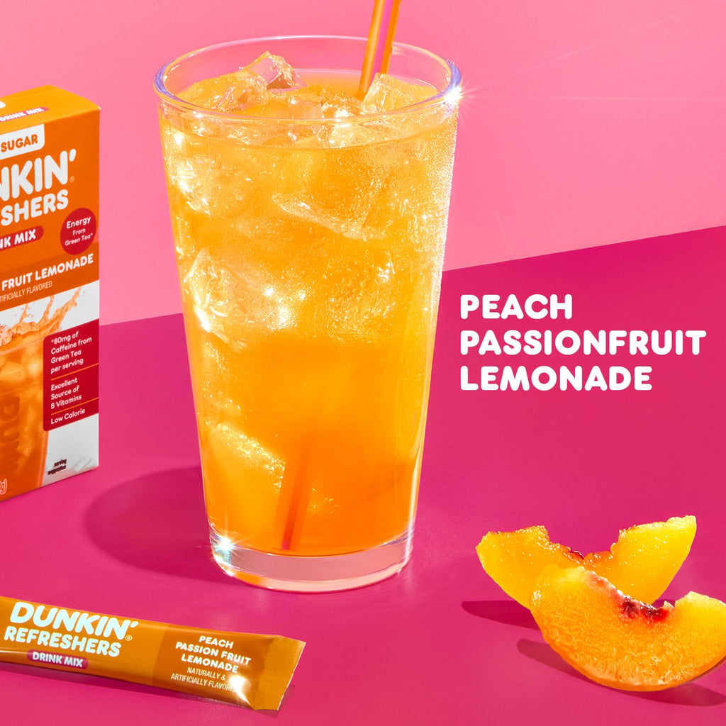 Singles To Go! Dunkin' Refreshers Green Tea Drink Mix Packets, 40 Count | Sugar Free, Loaded Tea Packets with Caffeine Energy from Green Tea, Aspartame-free, Just add water, Energy Drink Alternative
