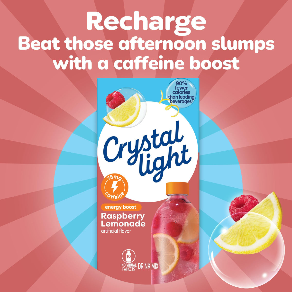 Crystal Light Caffeine Drink Mix Variety Pack, 44 Packets, 4.18 oz | for On-the-Go Hydration Zero Sugar 60mg Caffeine per serving