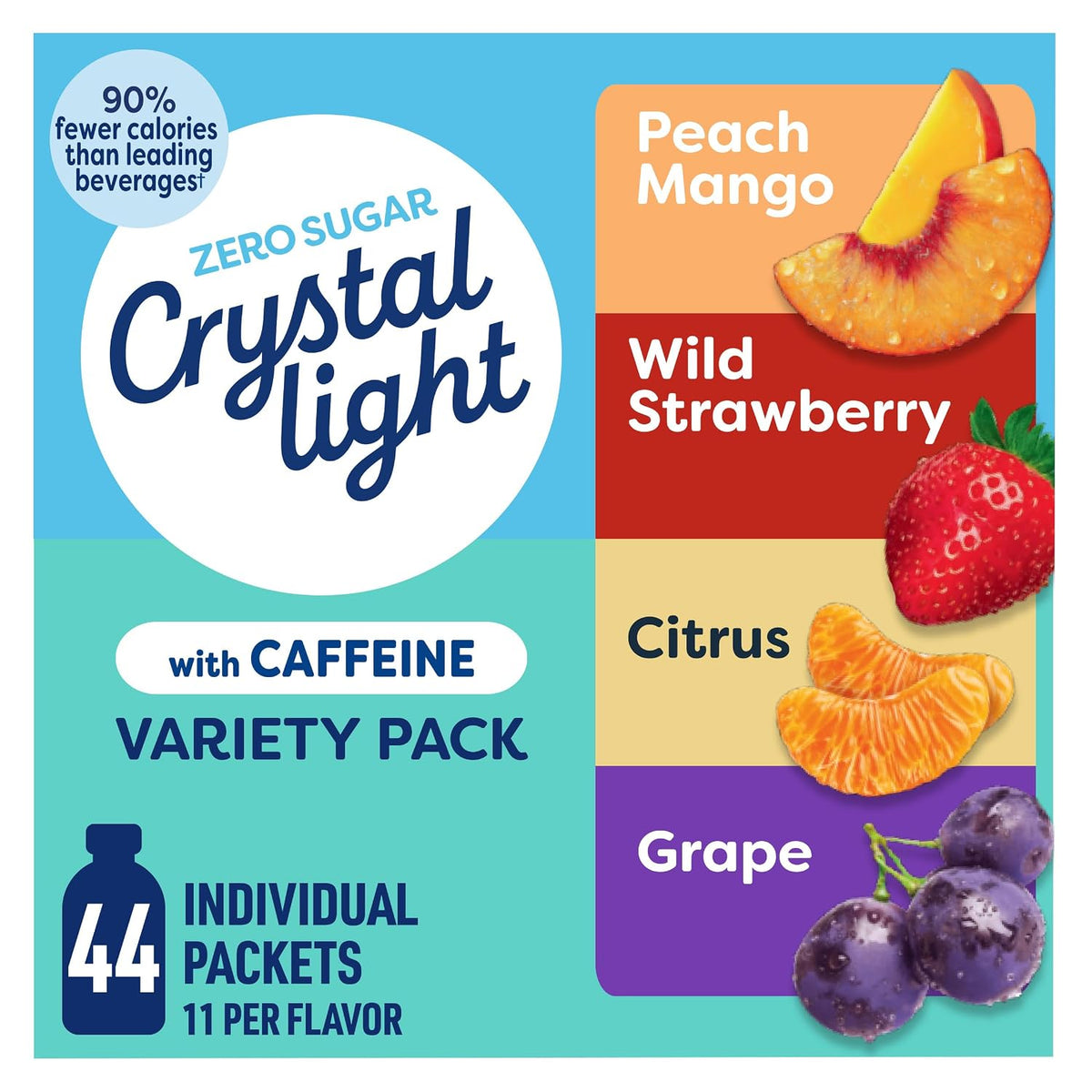 Crystal Light Caffeine Drink Mix Variety Pack, 44 Packets, 4.18 oz | for On-the-Go Hydration Zero Sugar 60mg Caffeine per serving