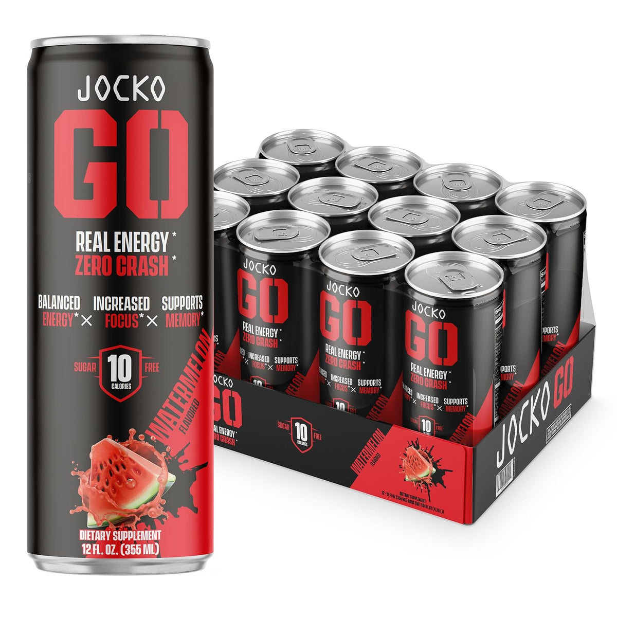 Jocko Fuel GO Energy Drinks, Lemon Lime, 12 oz | 12 Pack | 95mg Clean, No Crash Natural Caffeine | No Sugar, Jitter Free | L-Theanine & Adaptogens Lift Mood, Focus & Endurance
