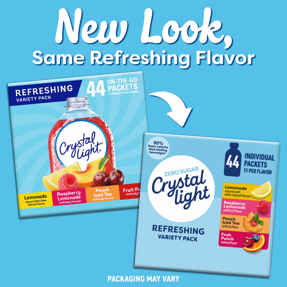 Crystal Light Caffeine Drink Mix Variety Pack, 44 Packets, 4.18 oz | for On-the-Go Hydration Zero Sugar 60mg Caffeine per serving