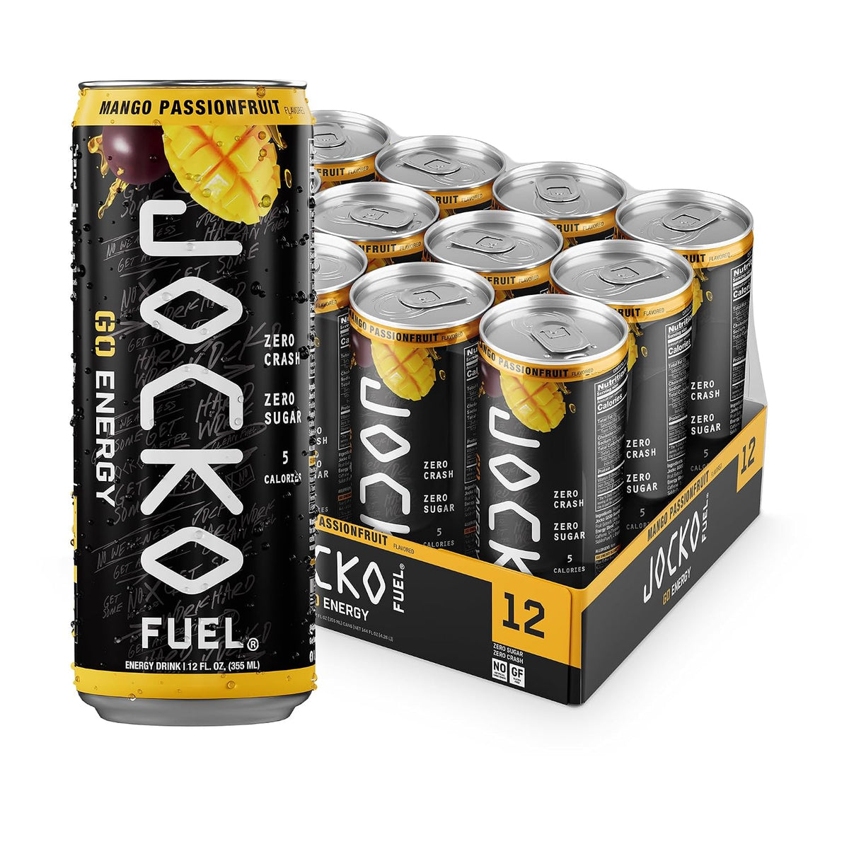 Jocko Fuel GO Energy Drinks, Lemon Lime, 12 oz | 12 Pack | 95mg Clean, No Crash Natural Caffeine | No Sugar, Jitter Free | L-Theanine & Adaptogens Lift Mood, Focus & Endurance