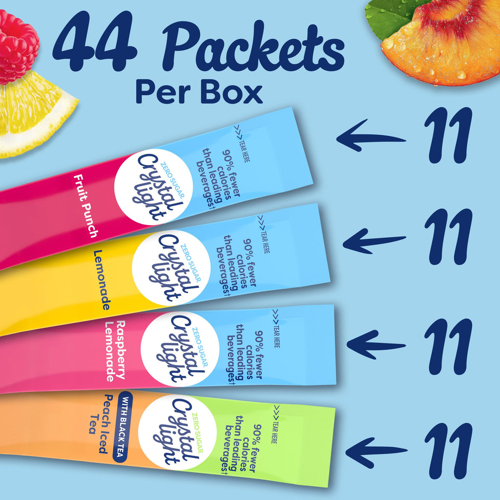 Crystal Light Caffeine Drink Mix Variety Pack, 44 Packets, 4.18 oz | for On-the-Go Hydration Zero Sugar 60mg Caffeine per serving