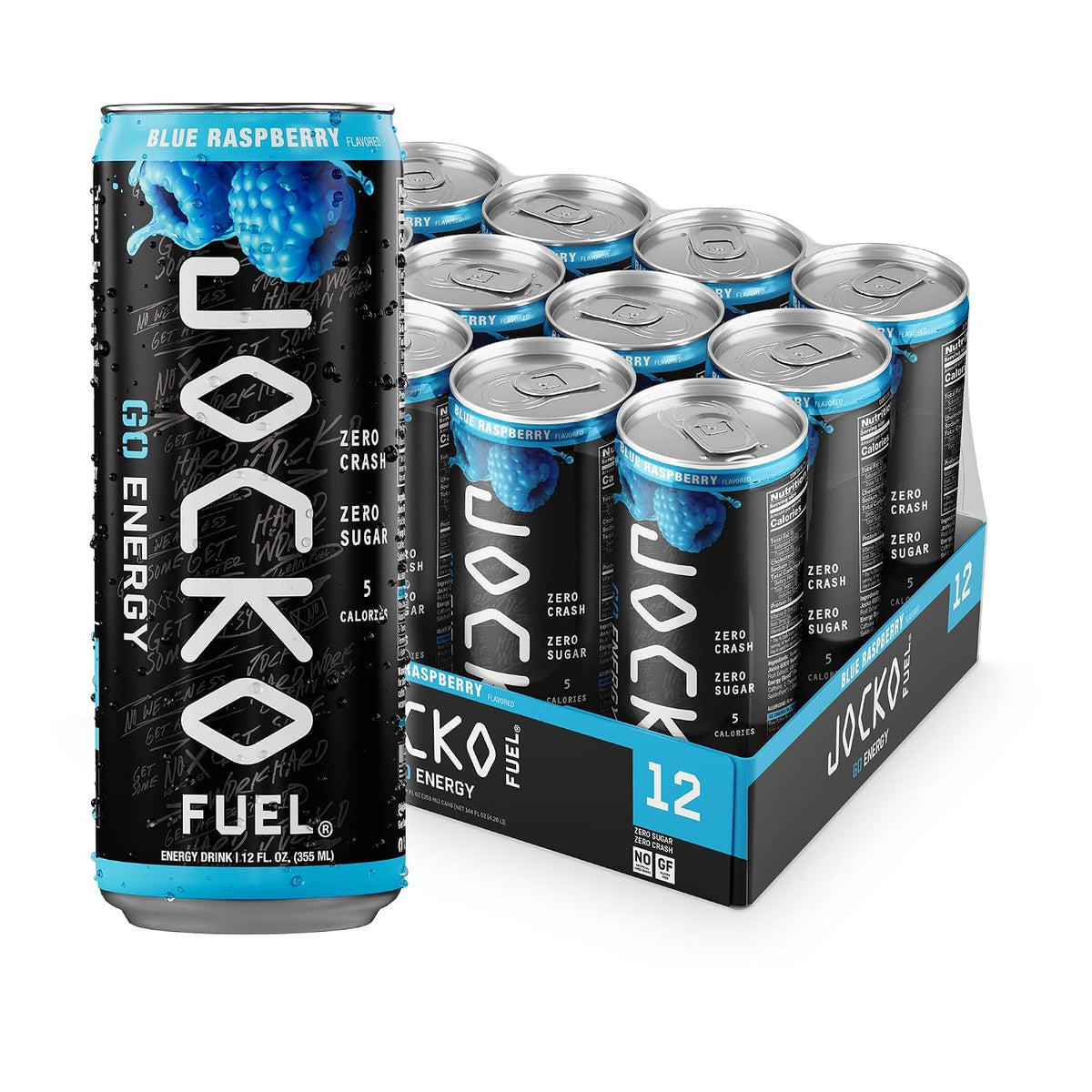 Jocko Fuel GO Energy Drinks, Lemon Lime, 12 oz | 12 Pack | 95mg Clean, No Crash Natural Caffeine | No Sugar, Jitter Free | L-Theanine & Adaptogens Lift Mood, Focus & Endurance