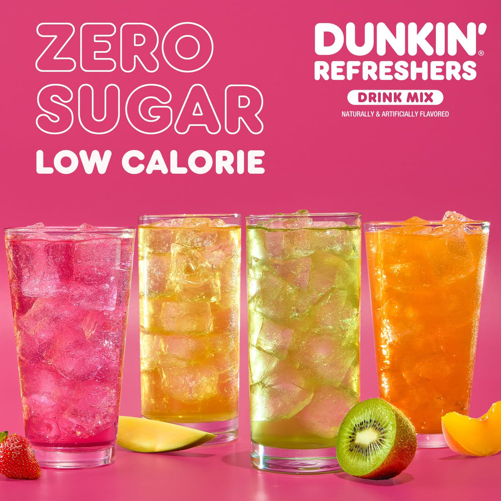 Singles To Go! Dunkin' Refreshers Green Tea Drink Mix Packets, 40 Count | Sugar Free, Loaded Tea Packets with Caffeine Energy from Green Tea, Aspartame-free, Just add water, Energy Drink Alternative