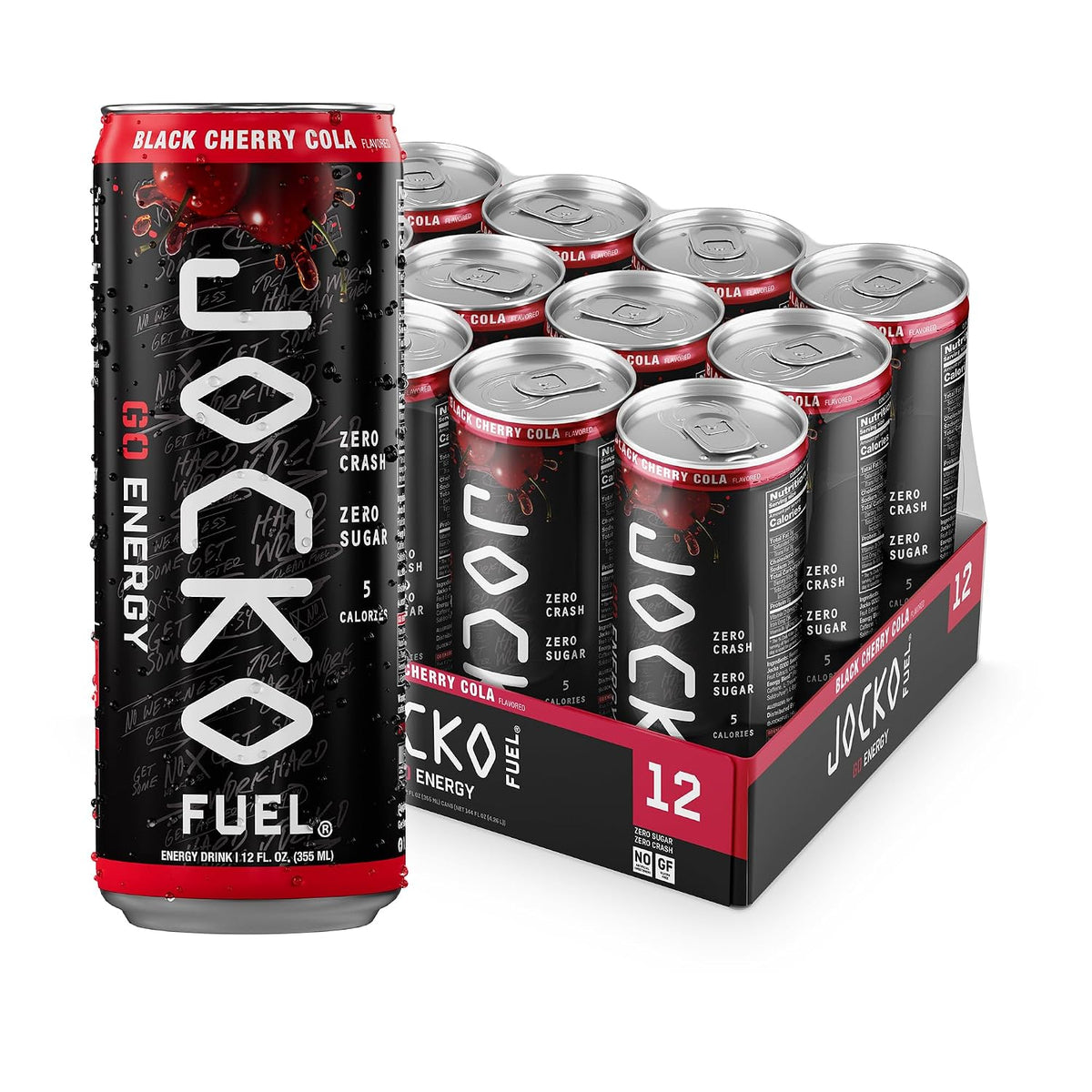 Jocko Fuel GO Energy Drinks, Lemon Lime, 12 oz | 12 Pack | 95mg Clean, No Crash Natural Caffeine | No Sugar, Jitter Free | L-Theanine & Adaptogens Lift Mood, Focus & Endurance