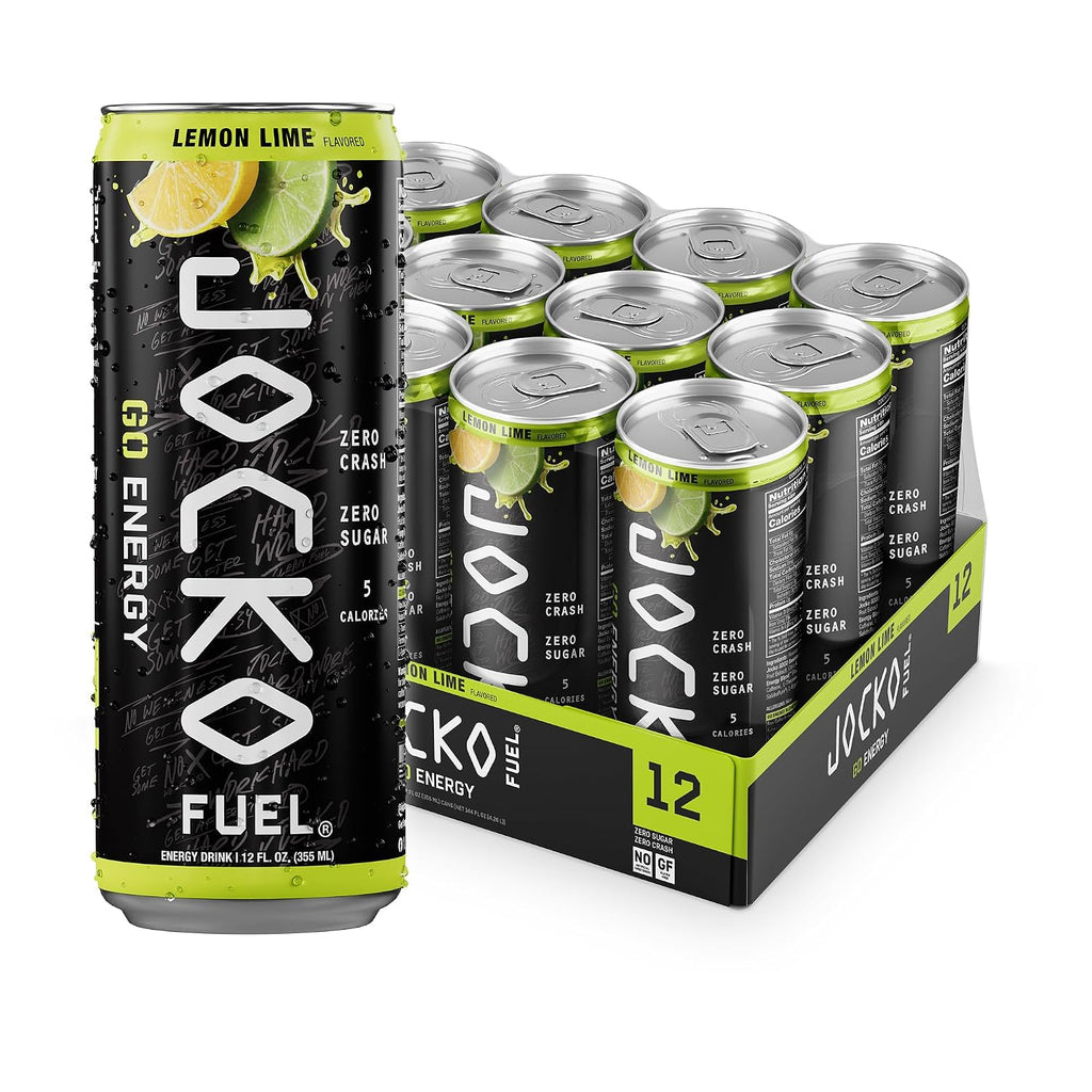Jocko Fuel GO Energy Drinks, Lemon Lime, 12 oz | 12 Pack | 95mg Clean, No Crash Natural Caffeine | No Sugar, Jitter Free | L-Theanine & Adaptogens Lift Mood, Focus & Endurance