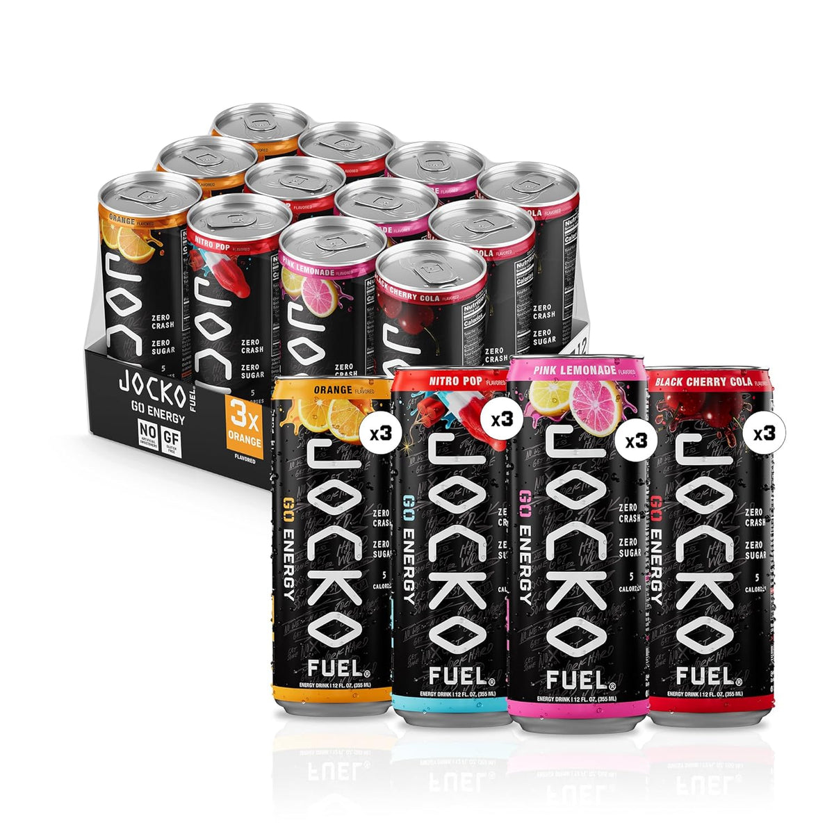Jocko Fuel GO Energy Drinks, Lemon Lime, 12 oz | 12 Pack | 95mg Clean, No Crash Natural Caffeine | No Sugar, Jitter Free | L-Theanine & Adaptogens Lift Mood, Focus & Endurance