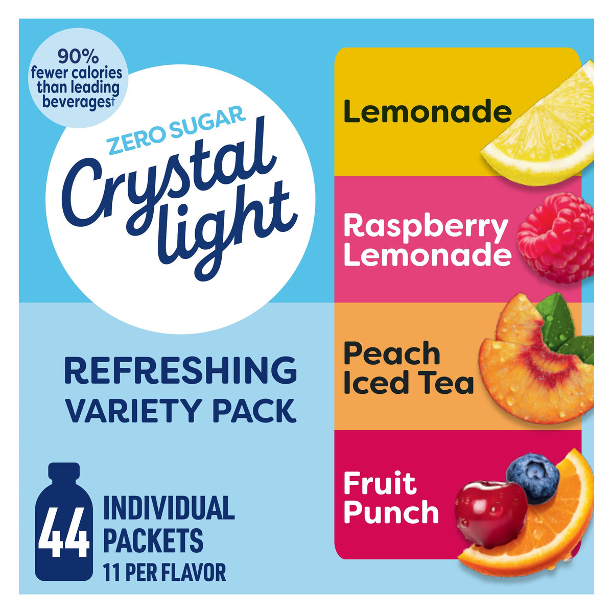 Crystal Light Caffeine Drink Mix Variety Pack, 44 Packets, 4.18 oz | for On-the-Go Hydration Zero Sugar 60mg Caffeine per serving
