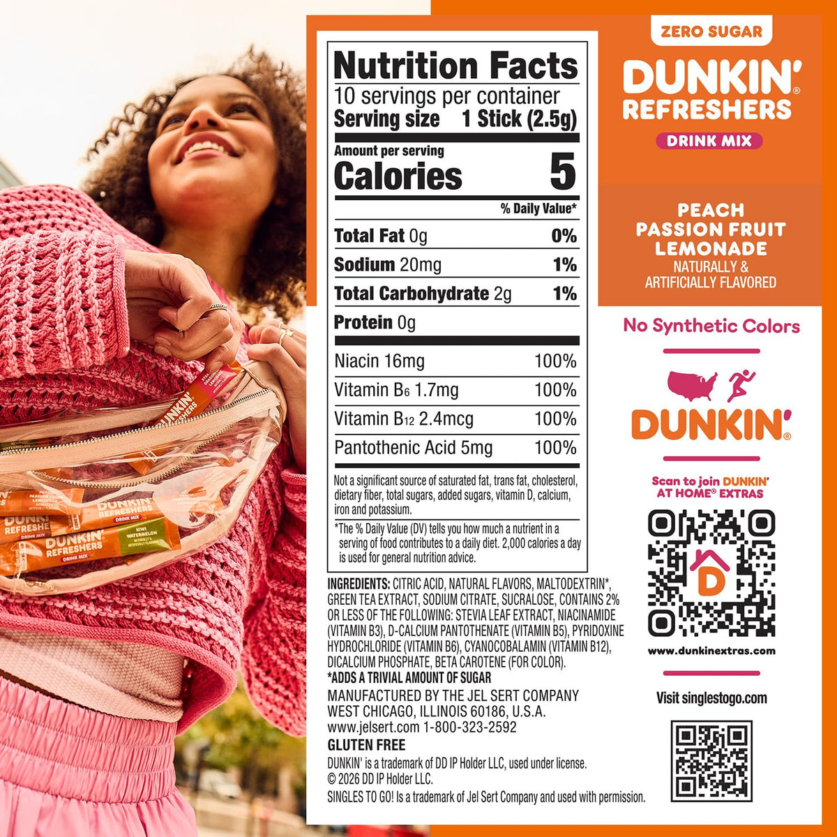 Singles To Go! Dunkin' Refreshers Green Tea Drink Mix Packets, 40 Count | Sugar Free, Loaded Tea Packets with Caffeine Energy from Green Tea, Aspartame-free, Just add water, Energy Drink Alternative
