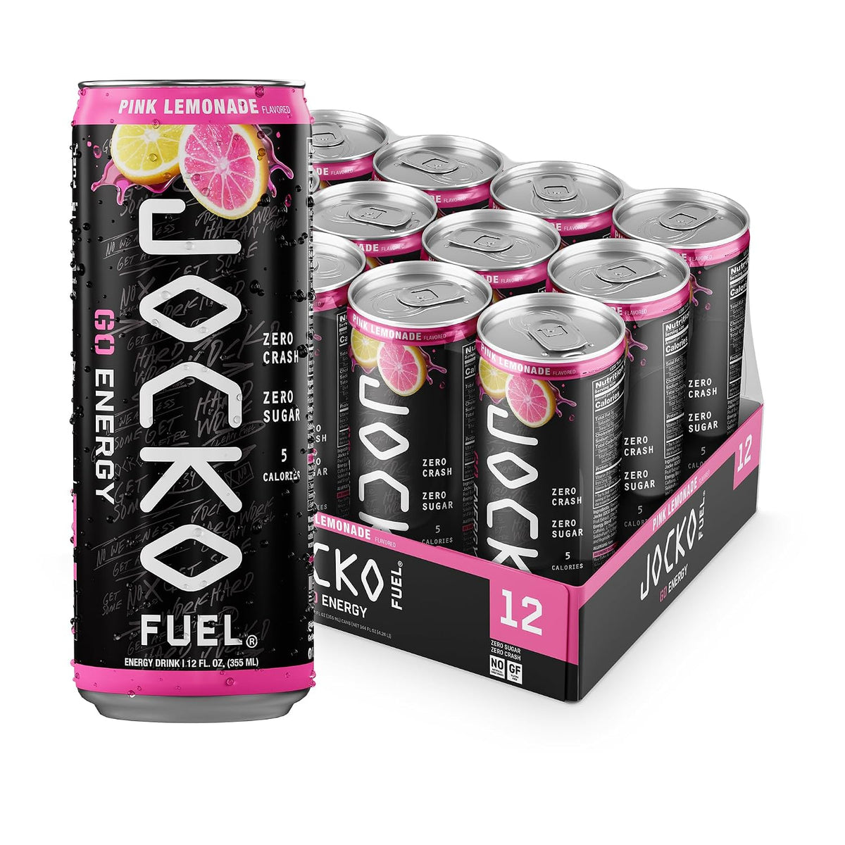 Jocko Fuel GO Energy Drinks, Lemon Lime, 12 oz | 12 Pack | 95mg Clean, No Crash Natural Caffeine | No Sugar, Jitter Free | L-Theanine & Adaptogens Lift Mood, Focus & Endurance