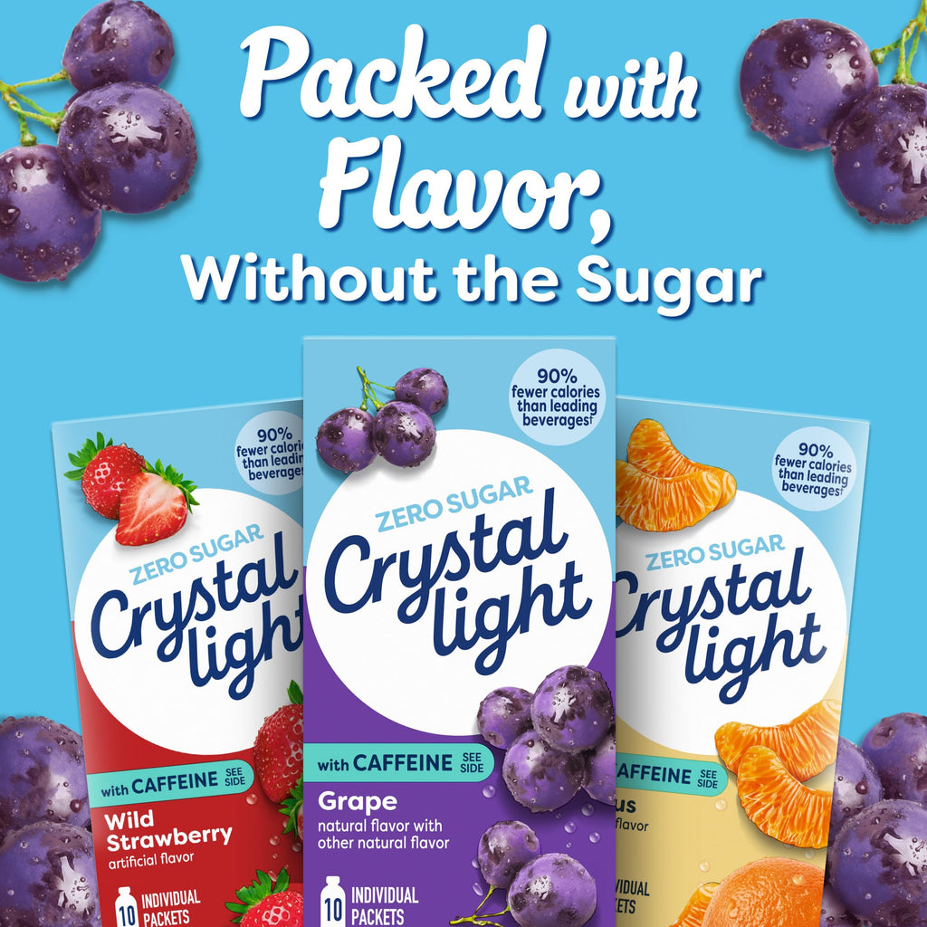 Crystal Light Caffeine Drink Mix Variety Pack, 44 Packets, 4.18 oz | for On-the-Go Hydration Zero Sugar 60mg Caffeine per serving