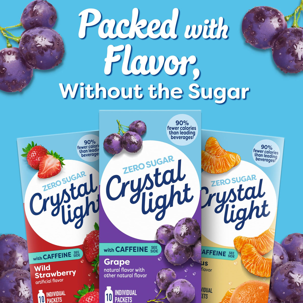 Crystal Light Caffeine Drink Mix Variety Pack, 44 Packets, 4.18 oz | for On-the-Go Hydration Zero Sugar 60mg Caffeine per serving