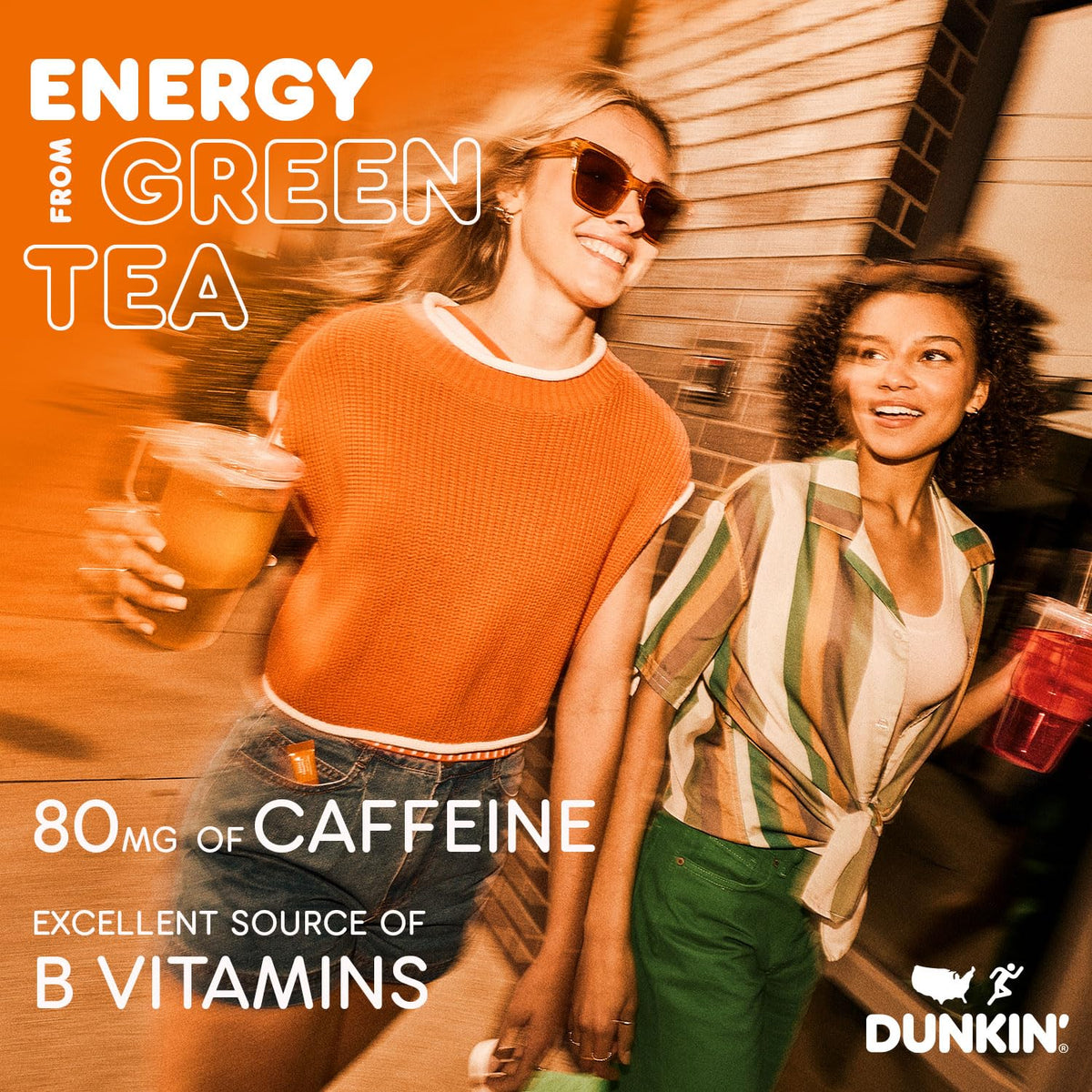 Singles To Go! Dunkin' Refreshers Green Tea Drink Mix Packets, 40 Count | Sugar Free, Loaded Tea Packets with Caffeine Energy from Green Tea, Aspartame-free, Just add water, Energy Drink Alternative